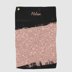 Brush Glitter Rose Gold Black Personalised Golf Towel