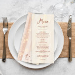 Brush Gold & Terracotta Script Monogram Wedding Menu<br><div class="desc">An elegant and unique wedding menu with a brush brown and gold watercolor background,  featuring rustic terracotta text and romantic calligraphy script.</div>