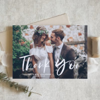 Brush Hand Lettered Photo Wedding Thank You Card