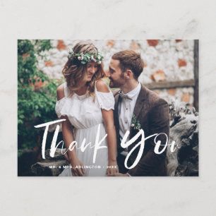 Brush Hand Lettered Photo Wedding Thank You Postcard