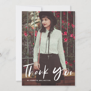 Brush Hand Lettering Vertical Photo Graduation Thank You Card