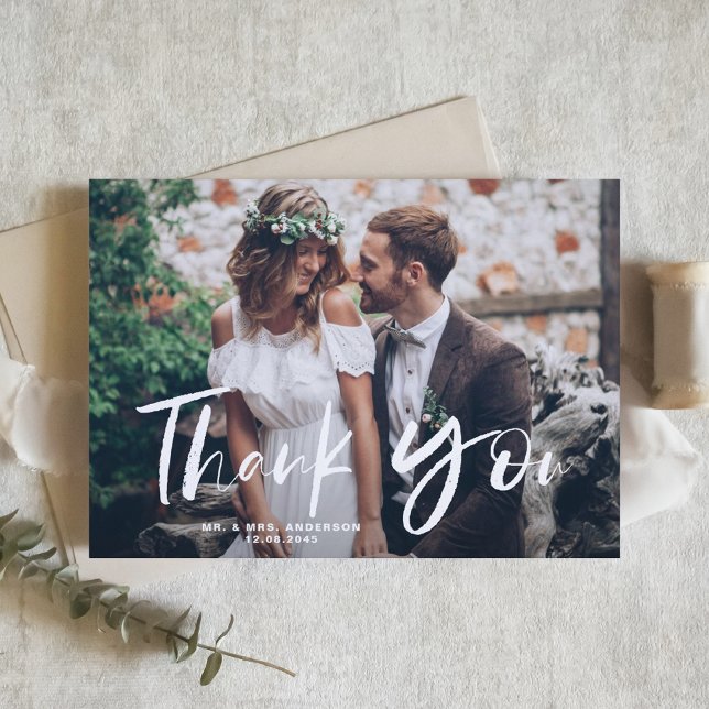 Brush Hand Lettering Wedding Photo Thank You Card (Creator Uploaded)
