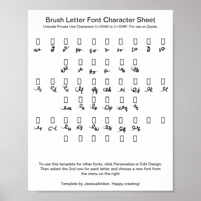 Brush Letter Font Character Sheet Swashes Poster (Front)