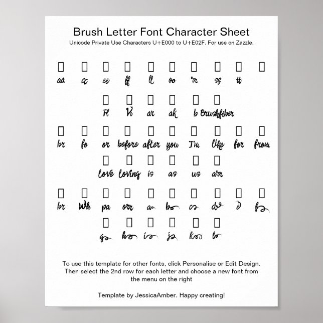 Brush Letter Font Character Sheet Swashes Poster (Front)