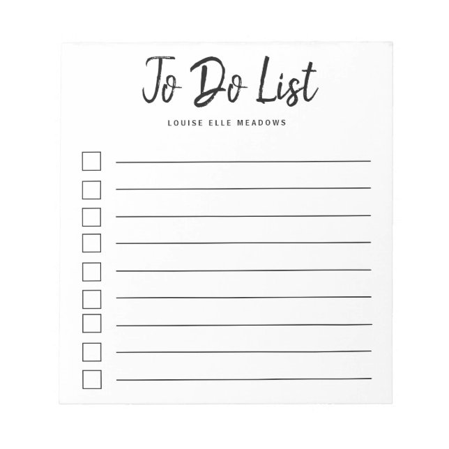 Brush Lettered Lined Personalised To Do List  Notepad (Front)