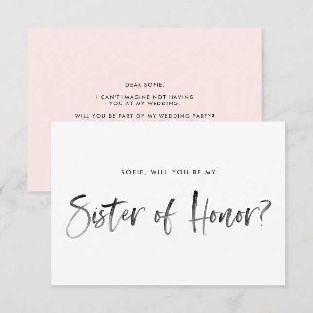 Brush Lettering Blush Be My Sister of Honour Invitation (Front/Back)