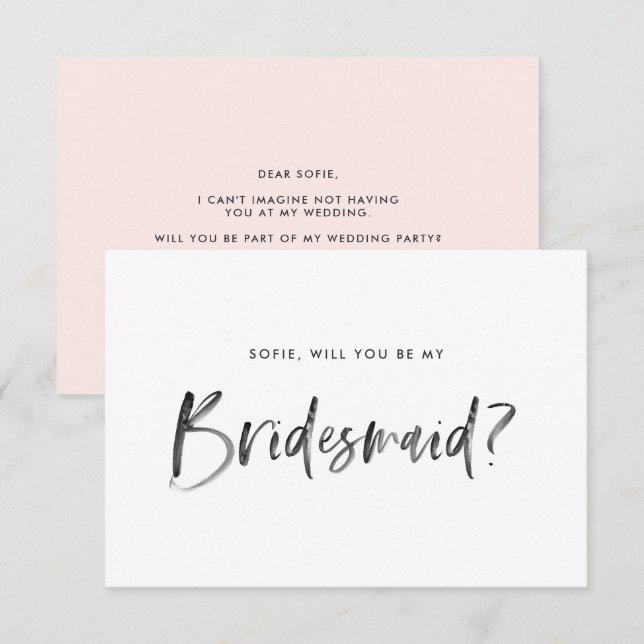 Brush Lettering Blush Will You Be My Bridesmaid Invitation (Front/Back)