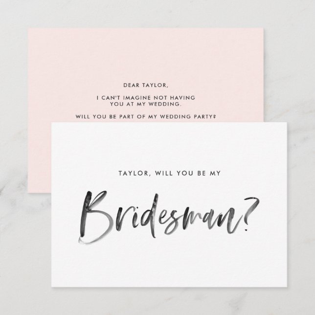 Brush Lettering Blush Will You Be My Bridesman Invitation (Front/Back)