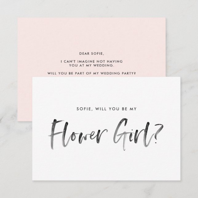 Brush Lettering Blush Will You Be My Flower Girl Invitation (Front/Back)