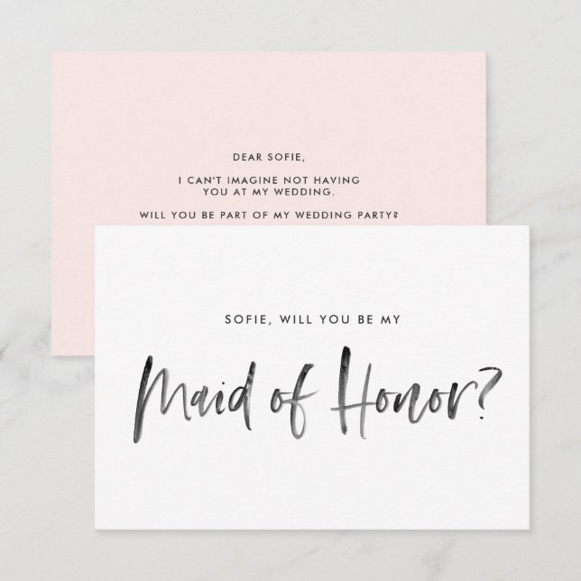 Brush Lettering Blush Will You Be My Maid of Honou Invitation (Front/Back)