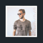 Brush Lettering Custom Photo Birthday Party Paper  Napkin<br><div class="desc">This photo custom napkin will add stylish detail to your birthday party. This design features brush lettering "Twenty-One" with custom text. You can personalise the text with any age or other event. More custom party supplies are available in my shop BaraBomDesign.</div>