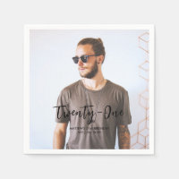 Brush Lettering Custom Photo Birthday Party Paper 