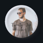 Brush Lettering Custom Photo Birthday Party Paper  Paper Plate<br><div class="desc">This photo custom paper plate will add stylish detail to your birthday party. This design features brush lettering "Twenty-One" with custom text. You can personalise the text with any age or other event. More custom party supplies are available in my shop BaraBomDesign.</div>