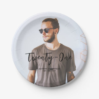 Brush Lettering Custom Photo Birthday Party Paper Plate