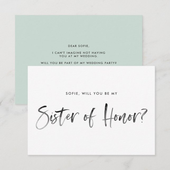 Brush Lettering Mint Be My Sister of Honour Invitation (Front/Back)