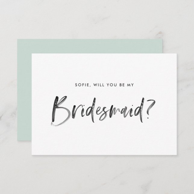 Brush Lettering Mint Will You Be My Bridesmaid Invitation (Front/Back)