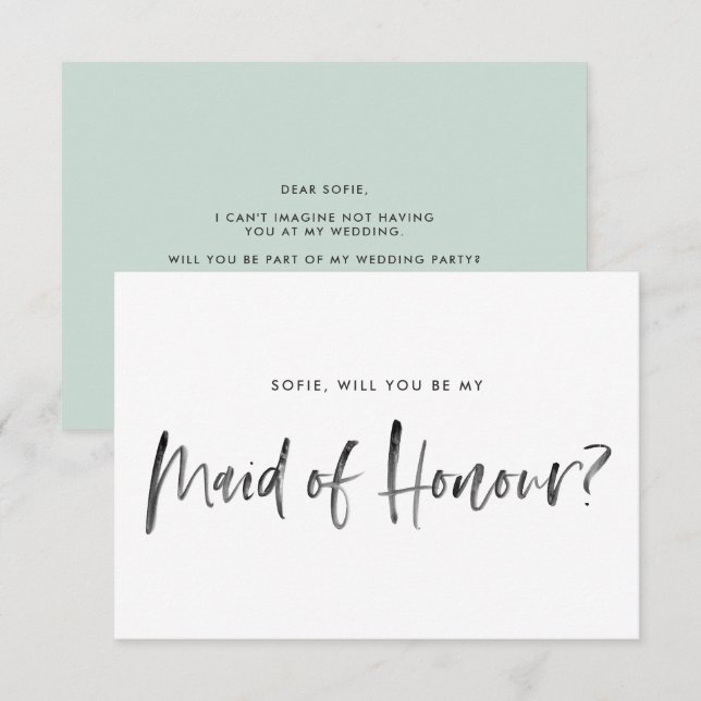 Brush Lettering Mint Will You Be My Maid of Honour Invitation (Front/Back)