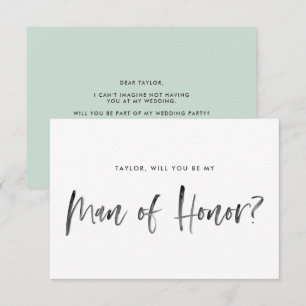 Brush Lettering Mint Will You Be My Man of Honour Invitation