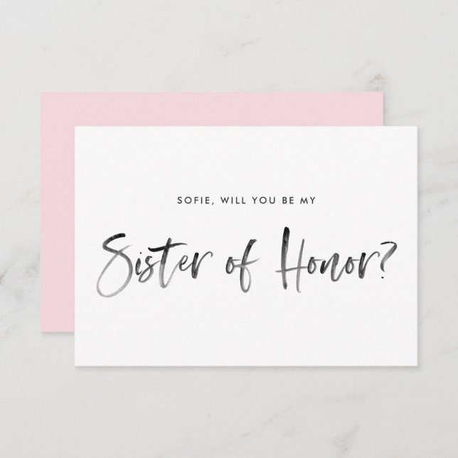 Brush Lettering Pink Be My Sister of Honour Invitation (Front/Back)
