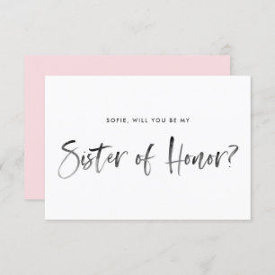 Brush Lettering Pink Be My Sister of Honour Invitation