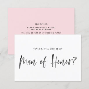 Brush Lettering Pink Will You Be My Man of Honour Invitation