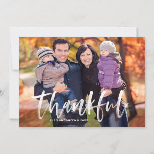Brush Lettering Thankful   Thanksgiving Photo Holiday Card