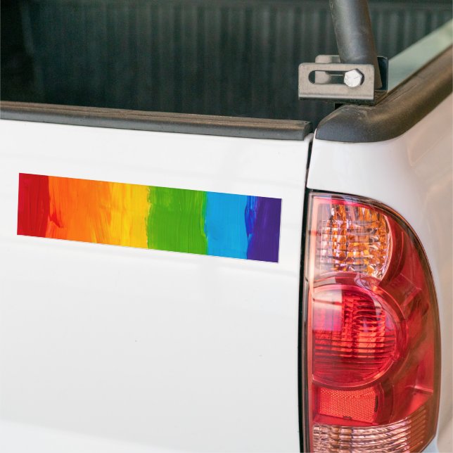 brush painted watercolor rainbow bumper sticker (On Truck)