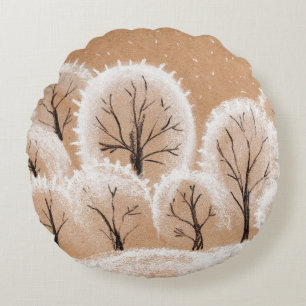 Brush painting. Artistic canvas. Oil art. Round Cushion