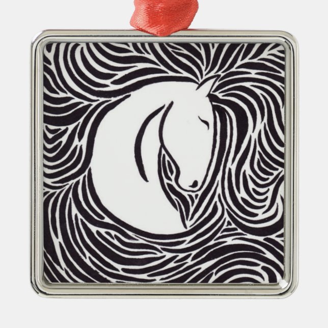 Brush Pen Horse Metal Tree Decoration (Front)