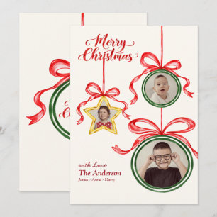 Brush Red Green Christmas Ornament Family Photo Holiday Card