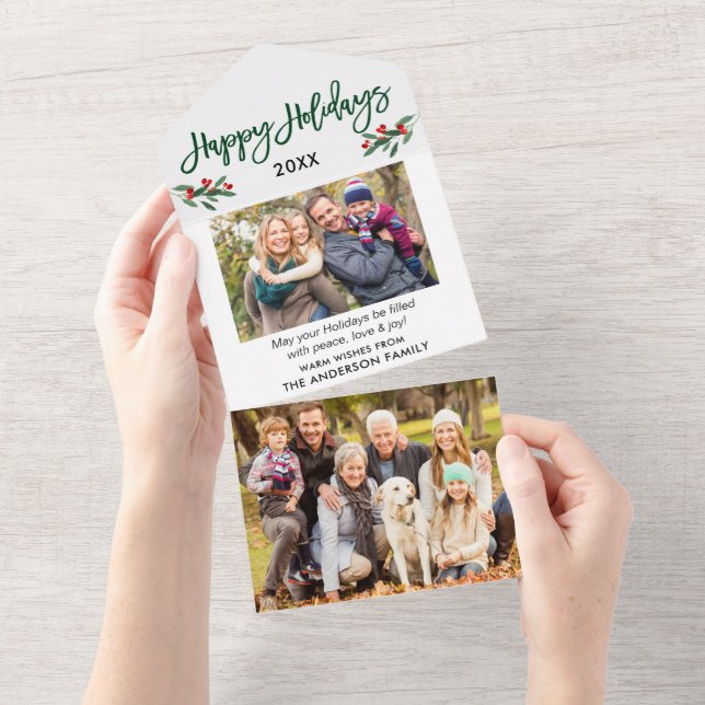 Brush Script 2 Photo Green All In One Holiday Card (Tearaway)