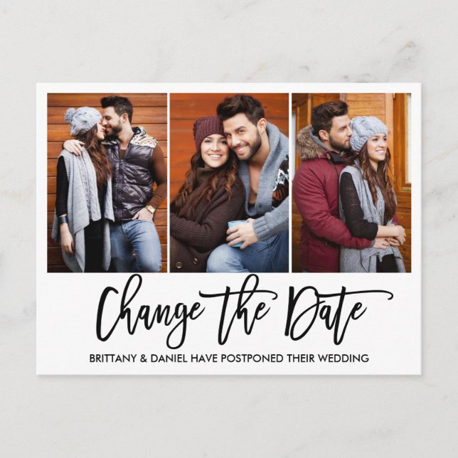 Brush Script 3 Photo Change The Date Photo Postcard (Front)