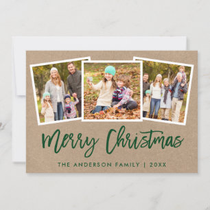 Brush Script 3 Photo Family Christmas Kraft Holiday Card
