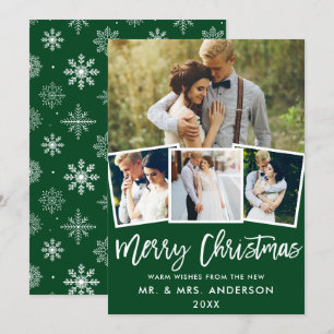 Brush Script 4 Photo Wedding Christmas Card GS