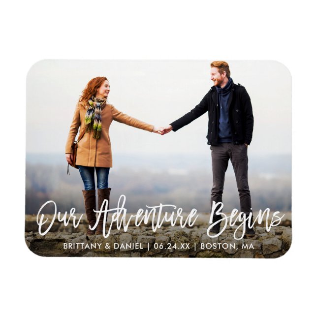 Brush Script Adventure Save The Date Photo Magnet (Horizontal)