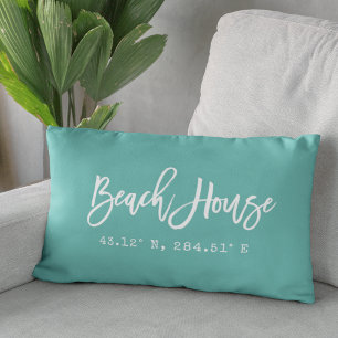 Brush Script Beach House Your Coordinates Lumbar Cushion