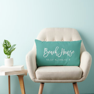 Brush Script Beach House Your Coordinates Lumbar Cushion