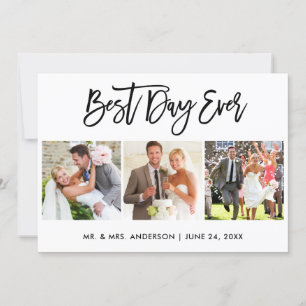 Brush Script Best Day Ever 3 Photo Wedding Thank You Card