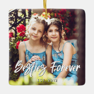 Brush Script Besties Forever Photo Ceramic Ornament