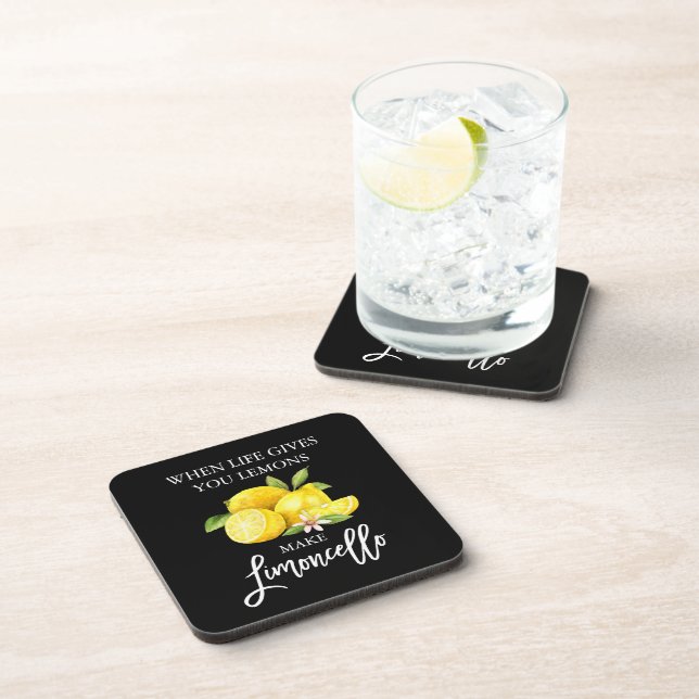 Brush Script Black Watercolor Lemons Limoncello Coaster (Right Side)