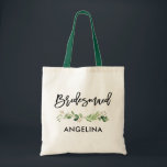 Brush Script Bridesmaid Botanical Greenery Tote Bag<br><div class="desc">Modern Trendy Brush Script Watercolor Botanical Greenery Bridesmaid Tote Bag</div>