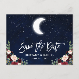 Brush Script Celestial Moon Floral Save the Date Announcement Postcard
