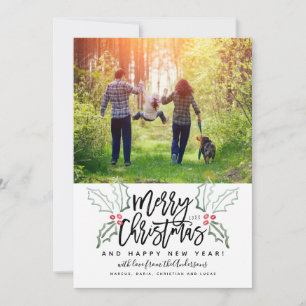 Brush Script Christmas Hollies Holiday Card