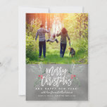 Brush Script Christmas Hollies Photo Chalkboard Holiday Card<br><div class="desc">This whimsical and bold holiday photo card heralds the spirit of the season with its friendly and modern design featuring bold brush script that says "merry christmas" paired with our watercolor hollies. Add the year and your own sentiment.</div>