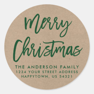 Brush Script Christmas Kraft Green Envelope Seal