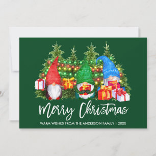 Brush Script Christmas Lights Gnomes Holiday Card