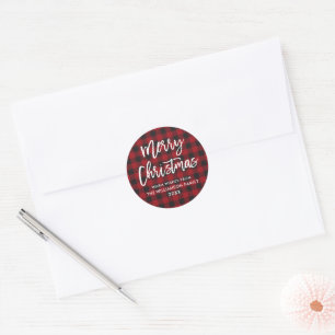 Brush Script Christmas Red Plaid Envelope Seal