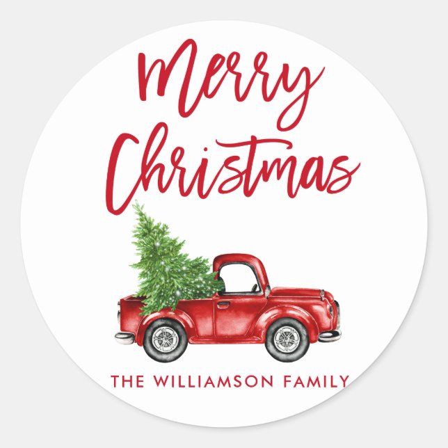 Brush Script Christmas Vintage Truck Envelope Seal (Front)