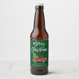Brush Script Christmas Vintage Truck Green Beer Bottle Label