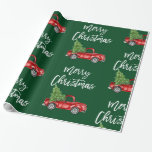 Brush Script Christmas Vintage Truck Green Wrapping Paper<br><div class="desc">Brush Script Watercolor Vintage Red Truck with Christmas Tree - Wrapping Paper</div>